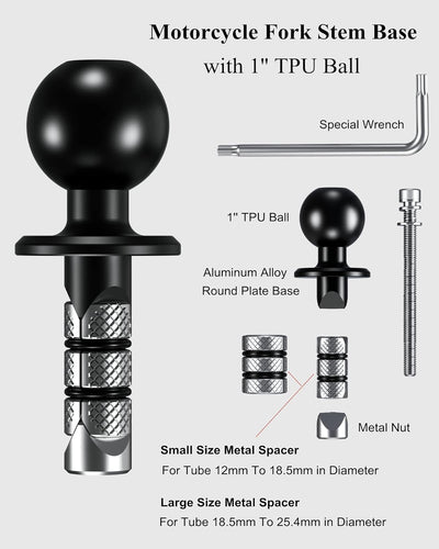 BRCOVAN Metall Motorrad-Gabelschaft-Kugelbasis mit 1 Zoll TPU Kugel Passend für Rohr Durchmesser 12