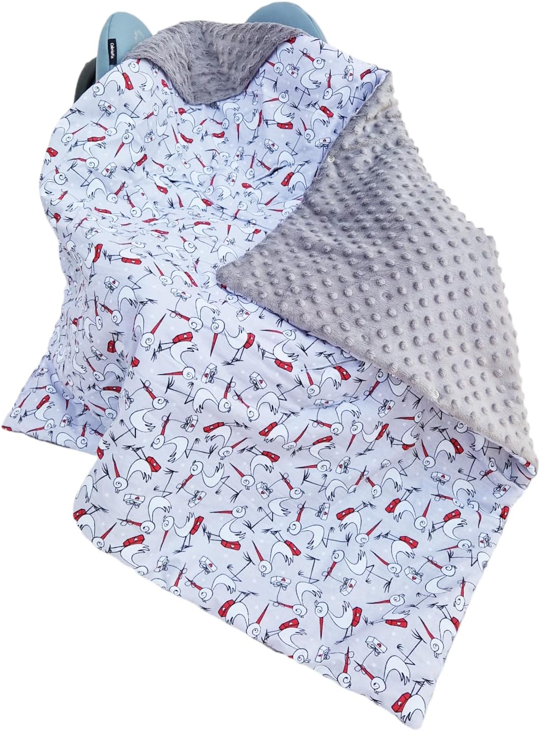 Baby Einschlagdecke Doppelseitig 86x86 cm Minky-Plüsch für Kinderwagen und Babybett (Grau Minky-Stör