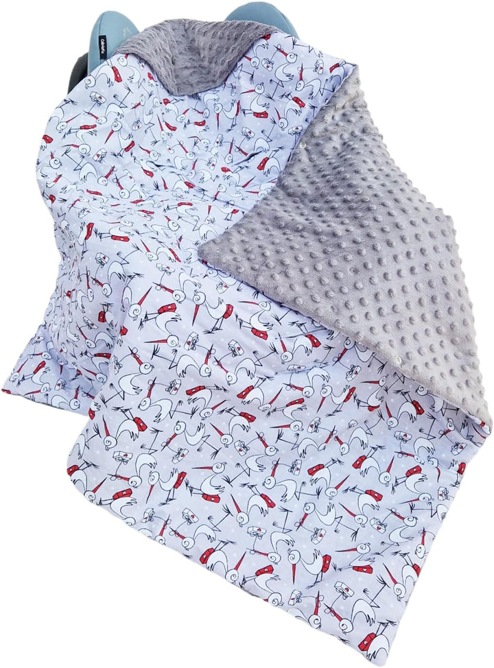 Baby Einschlagdecke Doppelseitig 86x86 cm Minky-Plüsch für Kinderwagen und Babybett (Grau Minky-Stör