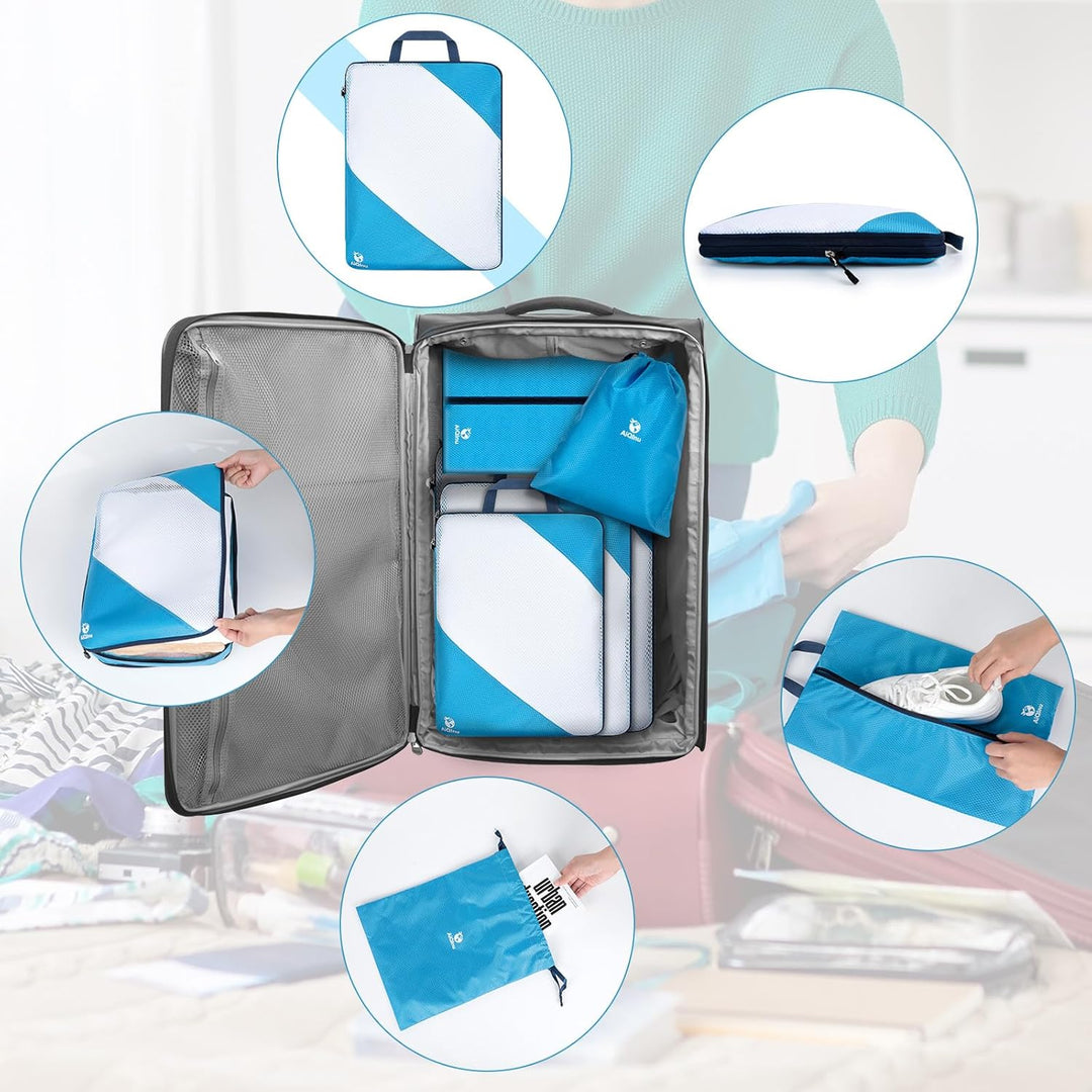 AiQInu Packing Cubes Compression, 5 Stück Packtaschen Kompression Koffer Organizer Set mit Wäschebeu