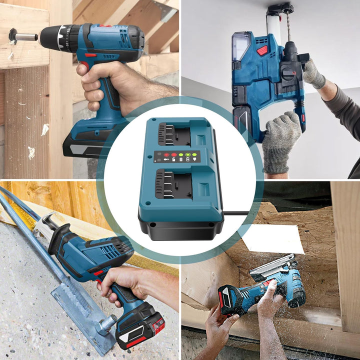KUNLUN Ladegerät für Bosch Professional 18V-Akku, Daul Port Ersatzladegerät mit LED-Anzeige für Bosc