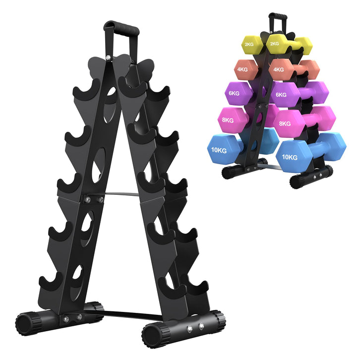 5-Etagen Hantelständer aus Metall, A-Rahmen Design mit Griff, Platzsparendes Fitness-Rack für Home-G
