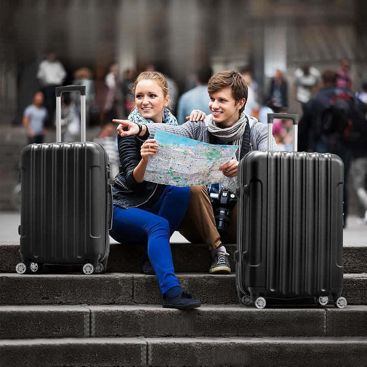 LEADZM 3er Kofferset Rollkoffer Hartschalen Reisekoffer Trolley Set Handgepäck 4 Rollen (Schwarz)