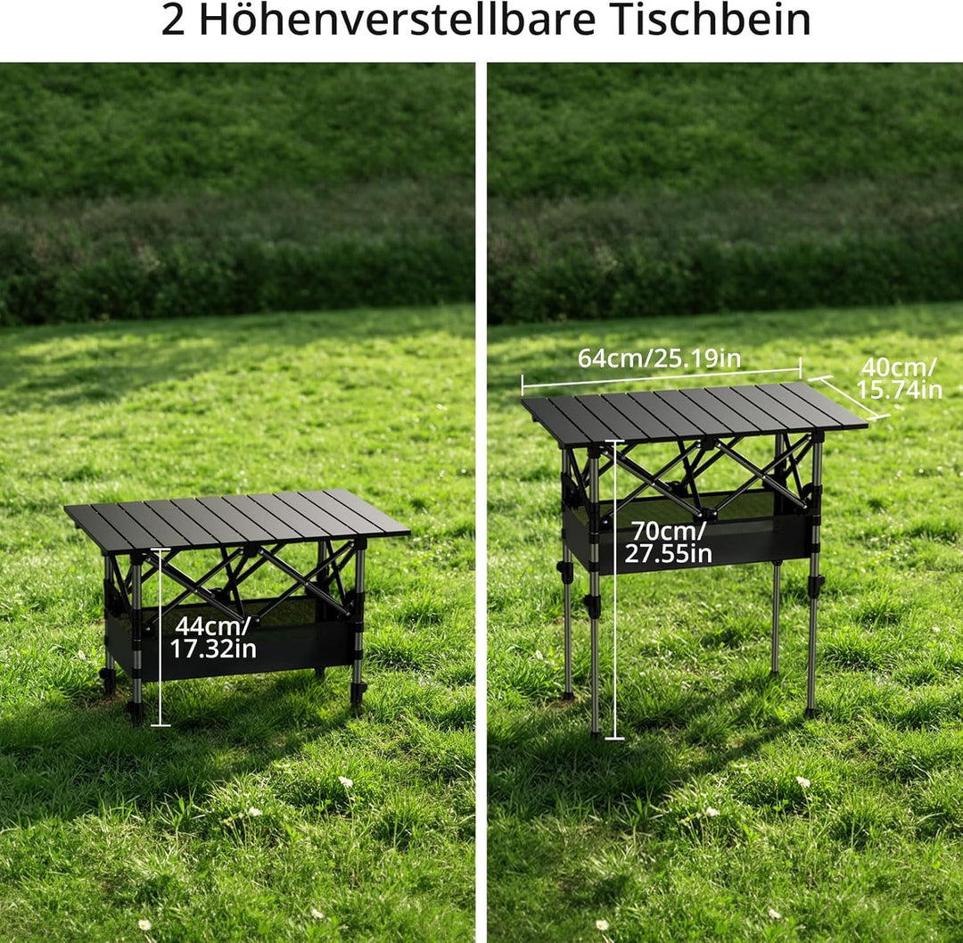 Anbte Campingtisch Aluminium 64x40cm Aufrollbare Tischplatte 2 Verstellbar Höhen 44/70cm Klapptisch