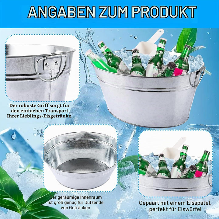 APACALI 3 Stück Getränkewanne mit Henkel, Zinkwanne mit Eiskratzer, wasserdicht Getränkekühler, Sekt
