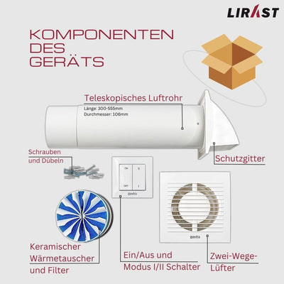 Ø 100mm Dezentrale Wohnraumlüftung mit Wärmerückgewinnung / Mit Schalter Mit Schalter Ø