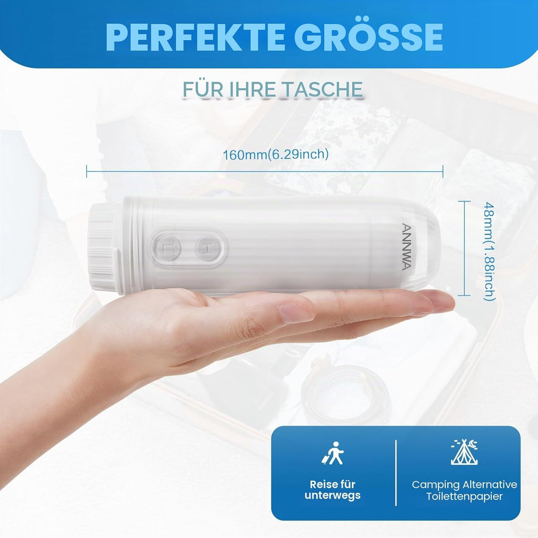 Tragbares Bidet, für Reisen, IPX6, wasserdicht, Düse verstellbar um 180 °, 2 Druckmodi, ergonomisch,