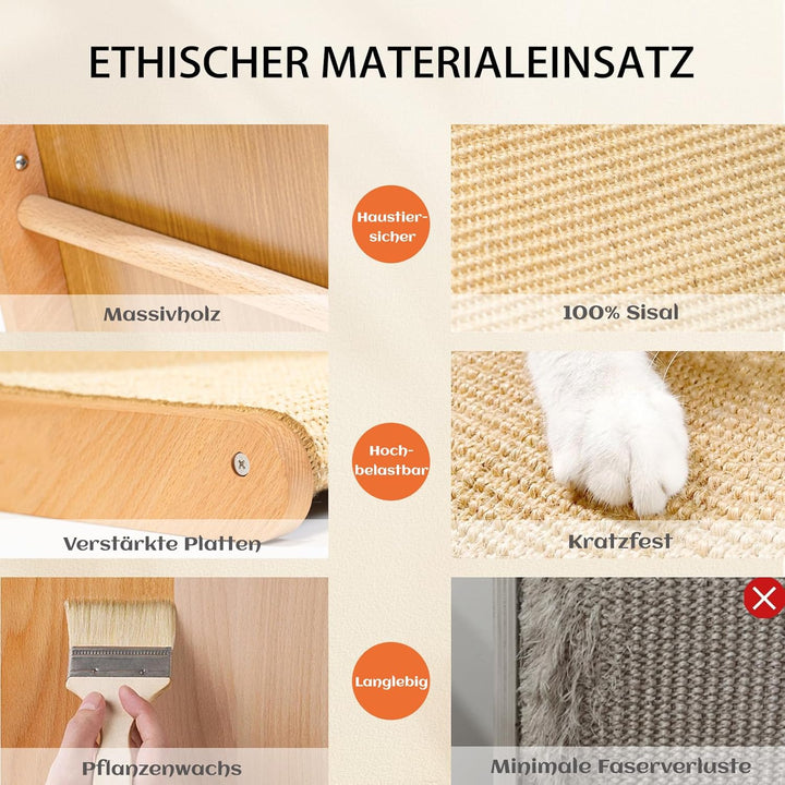 CheerPals L-Form Sisal Kratzbrett Katzen - 105° Design, Katze Kratzer aus Massives Buchenholz & Natü