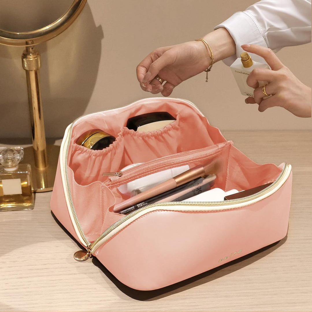 Prite Grosse Kapazität Kosmetiktasche Tragbare Reise Make Up Tasche wasserdichte PU-Leder Schminktas