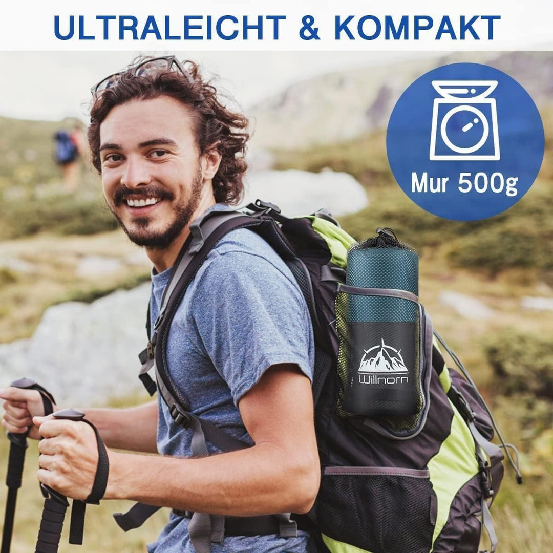 WILLNORN 2in1 Hüttenschlafsack aus Mikrofaser, Hüttenschlafsack mit durchgängigem Reissverschluss, L