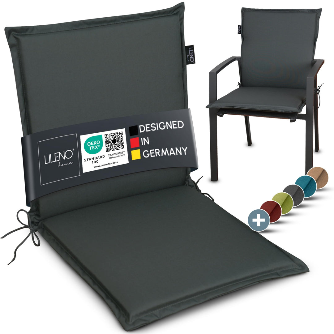 LILENO HOME Gartenstuhl Auflagen [1er Set - Niedriglehner] in Anthrazit - Bequeme Liegen als Sitzauf