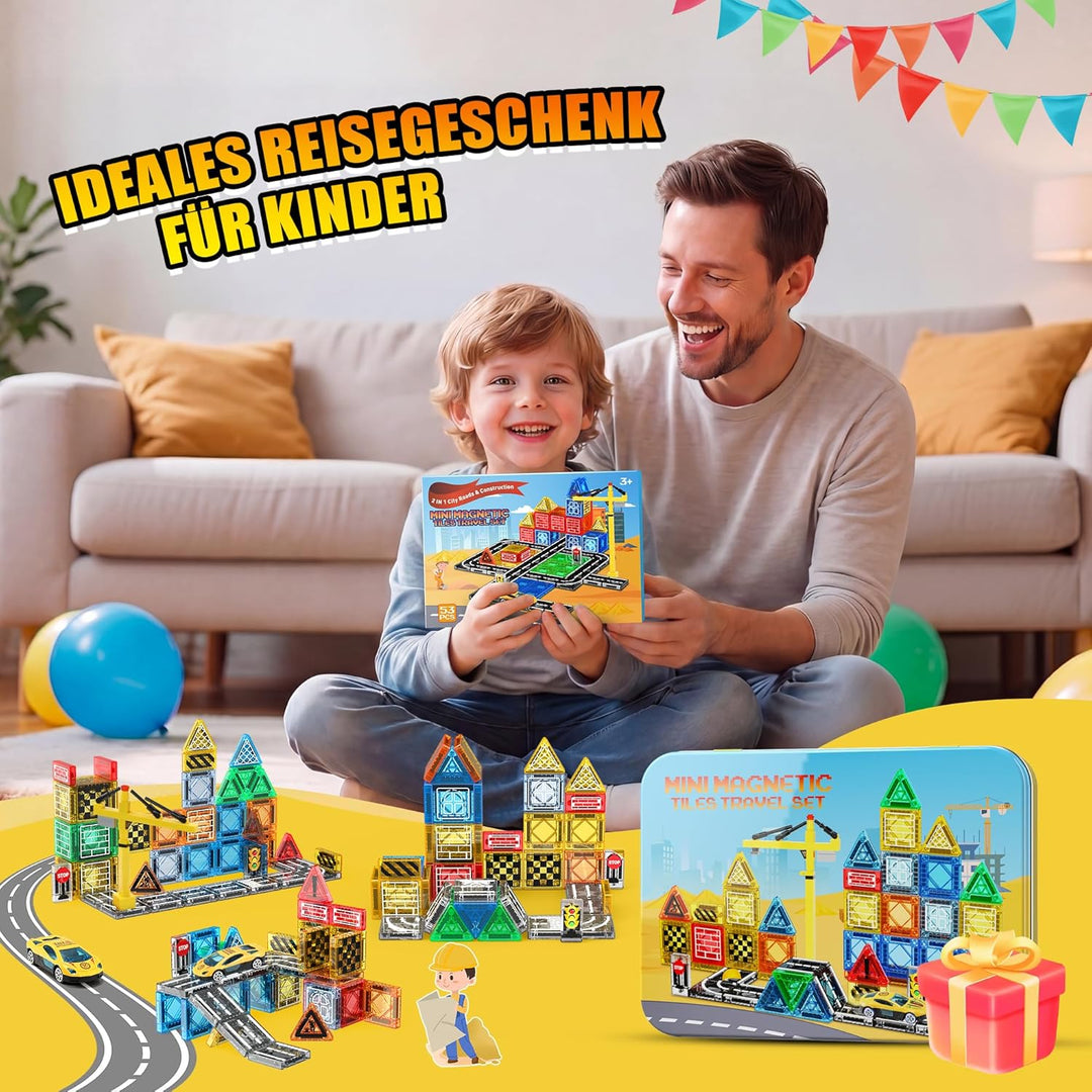 iKidiki Mini Magnetische Bausteine Reiseset, Geschenk Junge 3 4 5 6 7 8 Jahre Reisespiele Kinder Spi