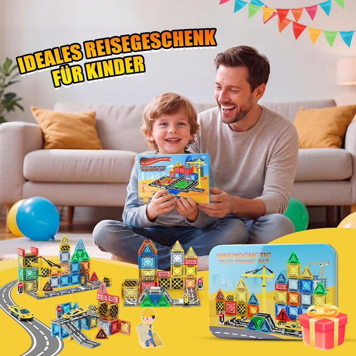 iKidiki Mini Magnetische Bausteine Reiseset, Geschenk Junge 3 4 5 6 7 8 Jahre Reisespiele Kinder Spi