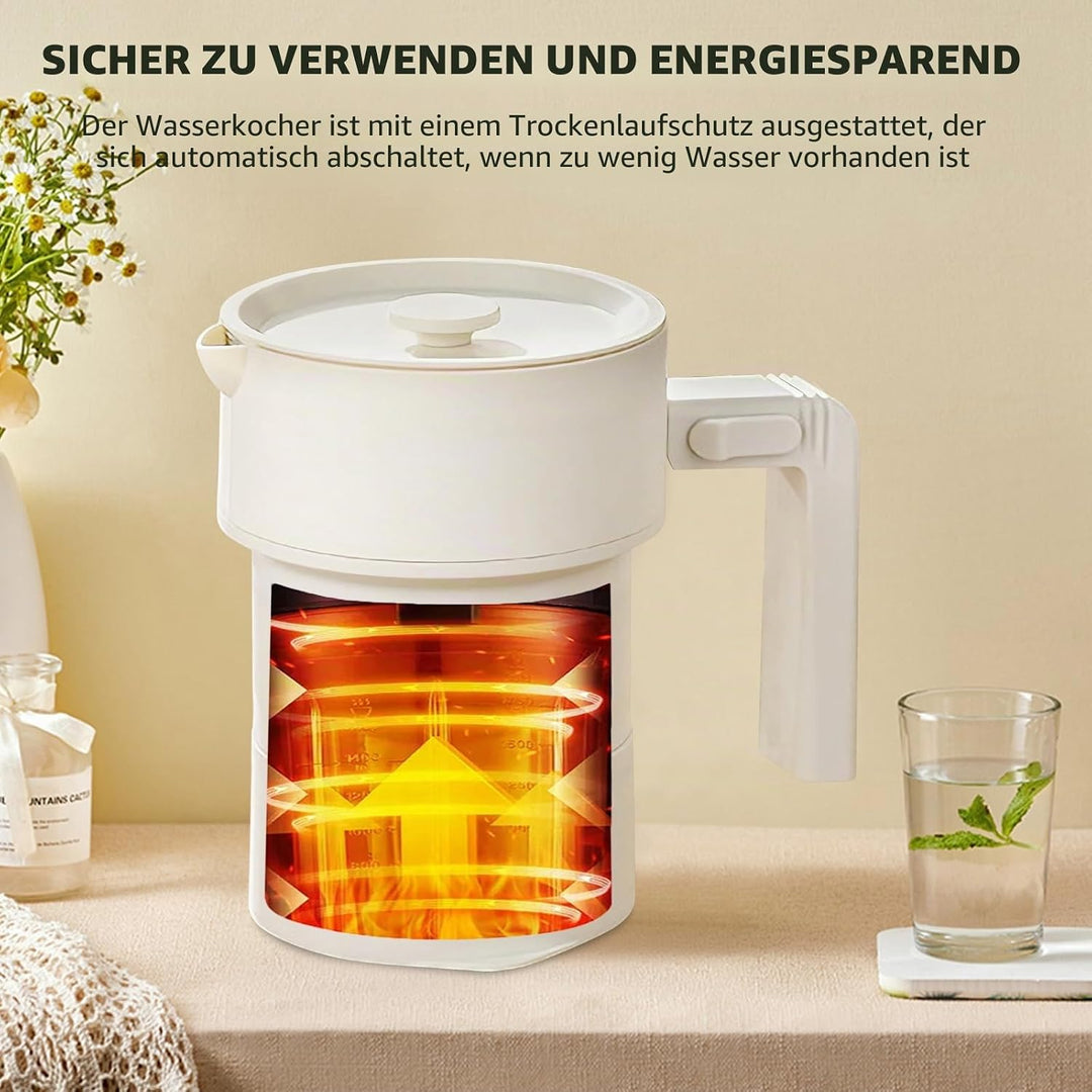 Faltbarer Wasserkocher 600ml, Tragbarer Reisewasserkocher Klein, Wasserkocher Camping mit 9 Temperat