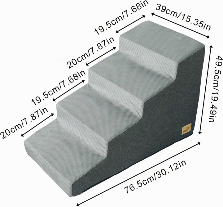 BingoPaw Hundetreppe 4 Stufen 50cm hoch, Haustiertreppe für Bett und Sofa aus Hochdichtem Schwamm, T