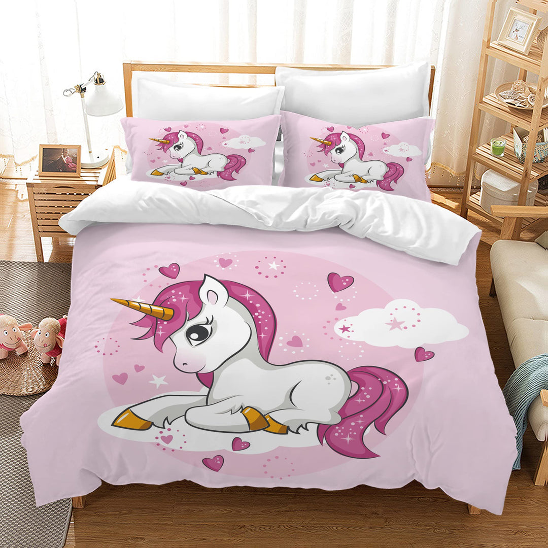 AVJWWD Einhorn Bettwäsche Set Kinder Mikrofaser Bettwäsche Cartoon Einhorn 3D Gedruckt Bettbezug 3 T