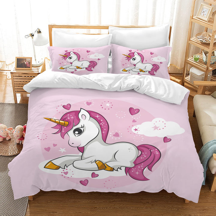 AVJWWD Einhorn Bettwäsche Set Kinder Mikrofaser Bettwäsche Cartoon Einhorn 3D Gedruckt Bettbezug 3 T