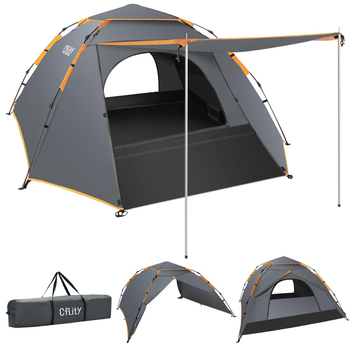 Cflity Camping Zelt, 3 Personen Pop Up Zelt Automatisches Instant DREI Schicht Wasserdicht 4 Jahresz