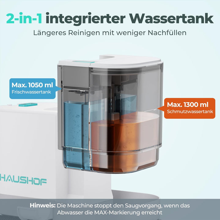 HAUSHOF Waschsauger Teppichreiniger, Tragbarer Teppich- und Polsterreiniger Gerät mit 13 kPa Saugkra