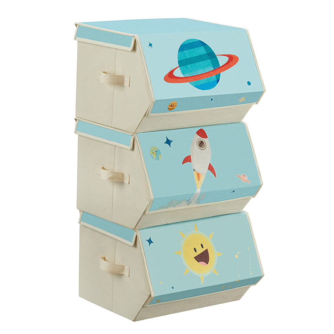 SONGMICS Aufbewahrungsbox Kinder, 3er Set, Faltboxen, Spielzeugkiste mit Deckel, 38 x 35 x 25 cm, fü