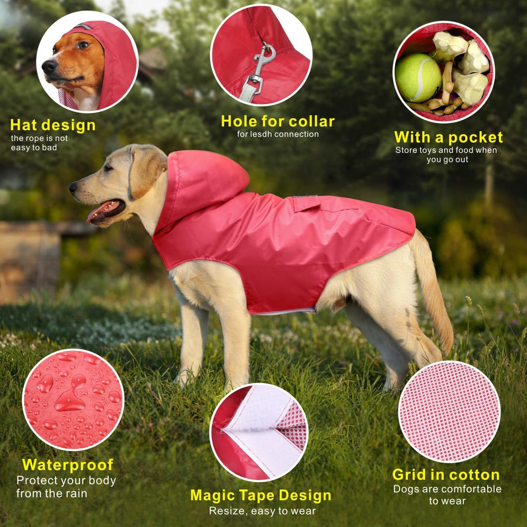 Idepet Regenmantel für Hunde mit Kragenloch Wasserdicht Reflektierend Winddicht Poncho Regenjacke mi