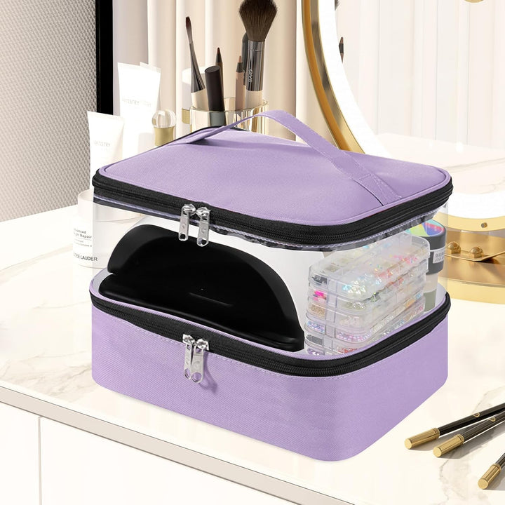Nagellack Aufbewahrung Tasche Doppelschicht für 30 Flaschen und UV Lampe, Tragbarer Nagellack Organi