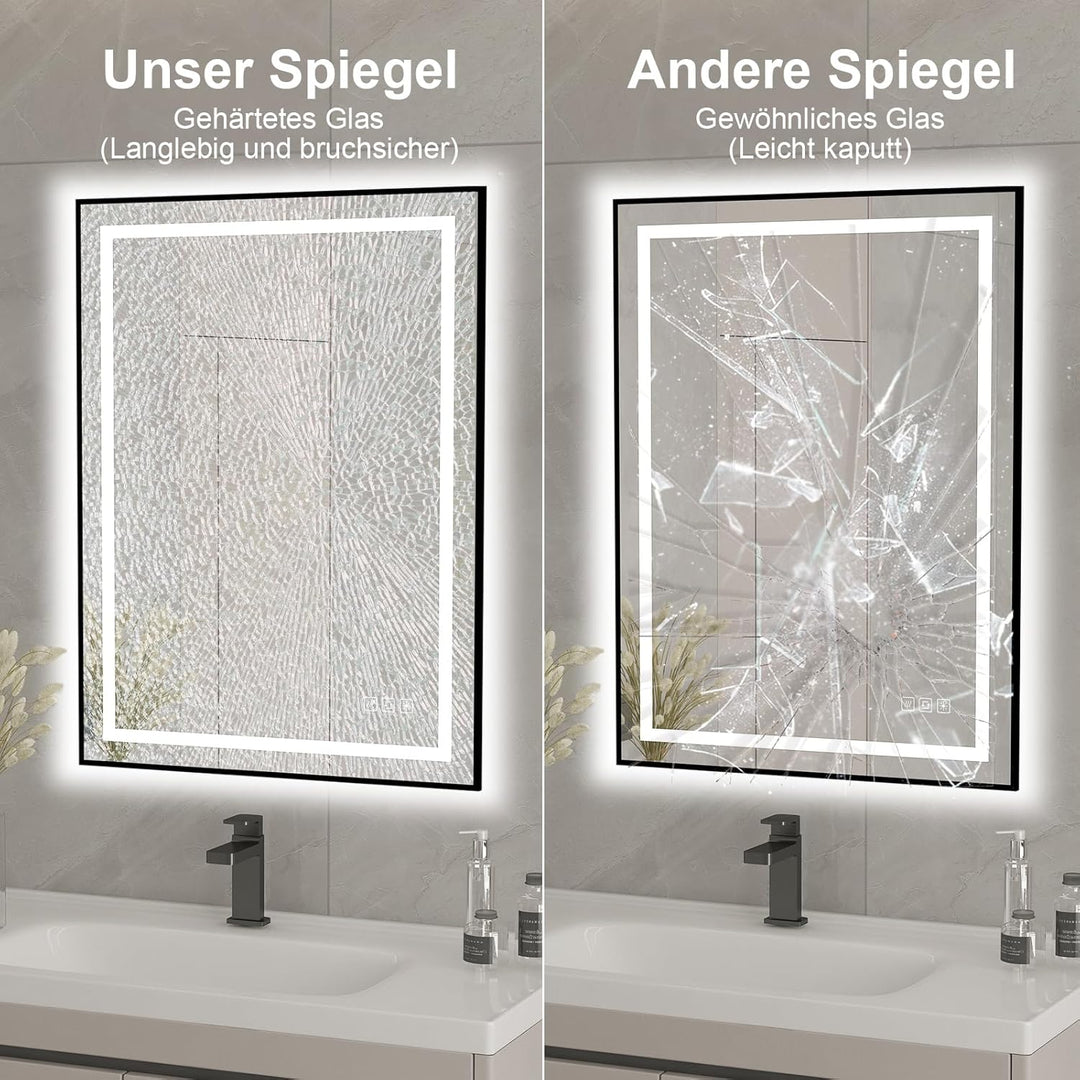 furduzz Badezimmerspiegel mit Beleuchtung, 500 x 700 mm, wandmontierter Kosmetikspiegel mit Vorder-