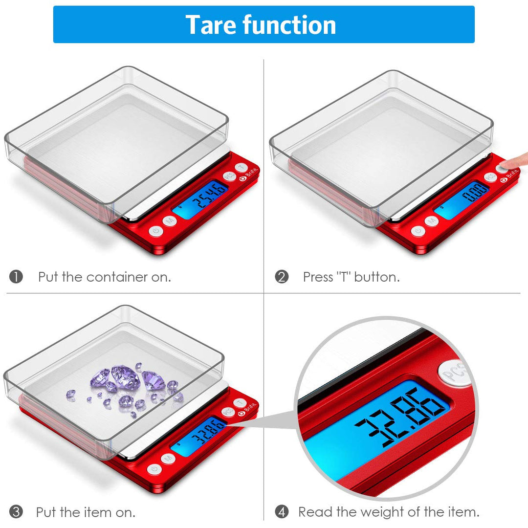 Brifit Taschenwaage 0,01g, Feinwaage 500g/0,01g Digitalwaage, Briefwaage, Grammwaage, mit EIN 100g E