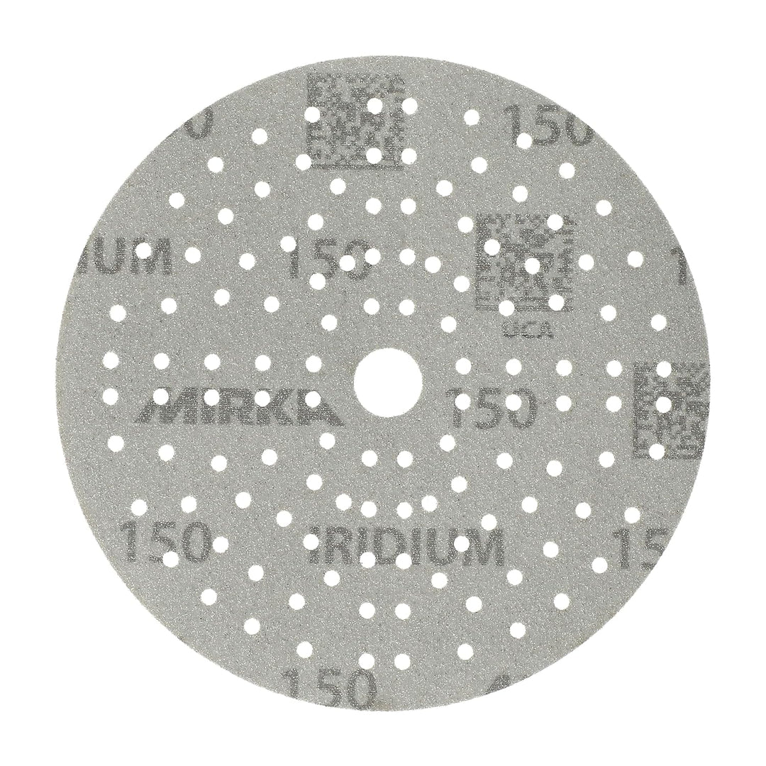 Mirka Iridium Premium-Schleifpapier Ø 150mm Klett 121-Loch, Korn 150, 100 Stk / Zum Schleifen von La