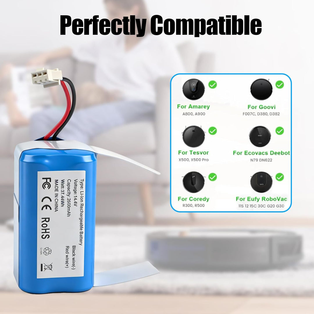 2600mAh 14.4V Ersatzakku für Eufy RoboVac G10 G20 G30 G35 G40 Hybrid, für RoboVac 11 11S 11S MAX 12