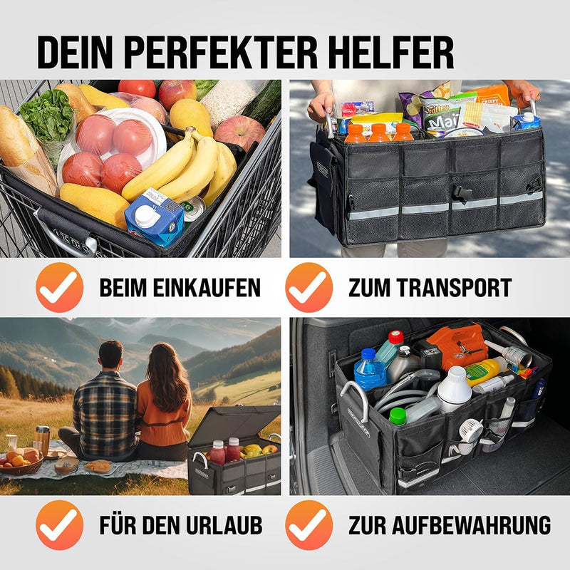 MONZANA® Kofferraum Organizer Deckel 63L Trennwände Wasserdicht Faltbar Verstärkte Wände rutschfest