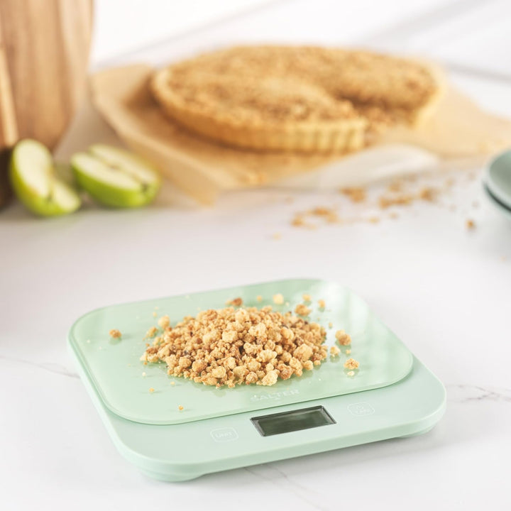 Salter British Bakes Digitale Küchenwaage – Grüne Backwaage mit hoher Kapazität von 10 kg, misst Flü