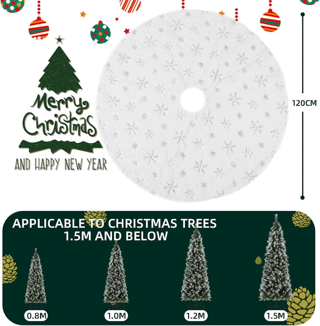 SALCAR Weihnachtsbaumdecke Rund 120cm, Kunstfell Schneeflocke Weihnachtsbaum Decke Weiss, Gross Chri