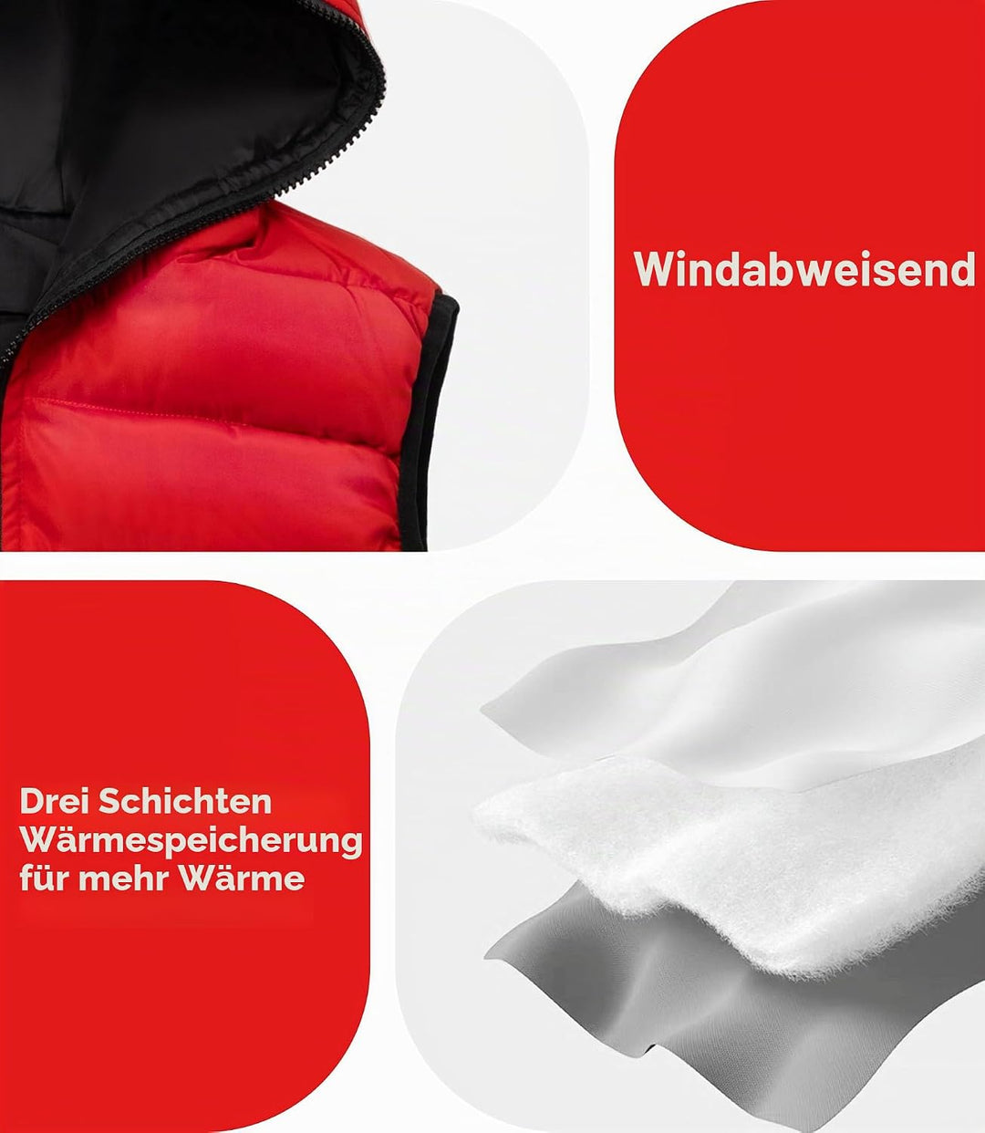 Kinder Warme Weste Jungen Steppweste Ärmellose Winterjacke Puffer Weste mit Kapuze Rot 152-158, Rot