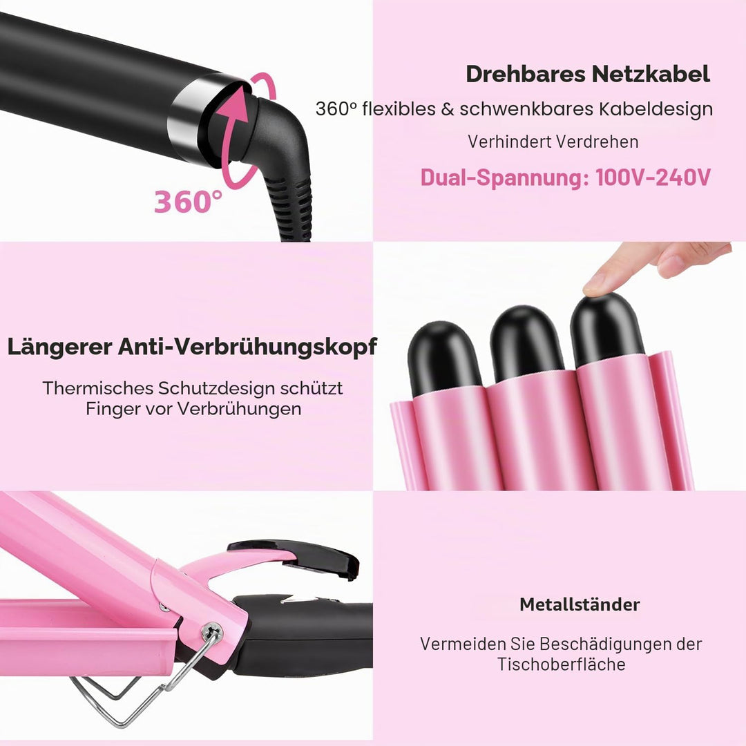 Lockenstab 3 Fässer LAYADO Welleneisen 25mm Grosse Welle Welleneisen für Haare Beach Waves Schnelle