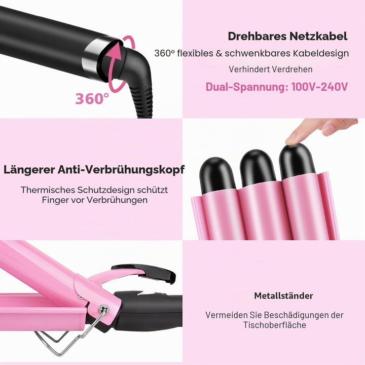 Lockenstab 3 Fässer LAYADO Welleneisen 25mm Grosse Welle Welleneisen für Haare Beach Waves Schnelle