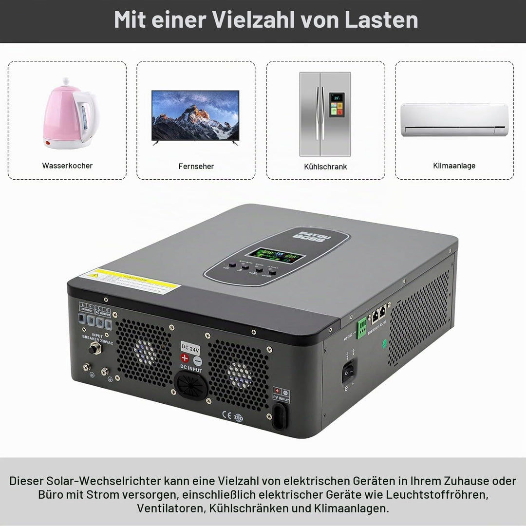 DATOUBOSS 3000W Hybrid Wechselrichter 24V, Hybrid Solar Wechselrichter Reiner Sinus,24V DC auf 220/2