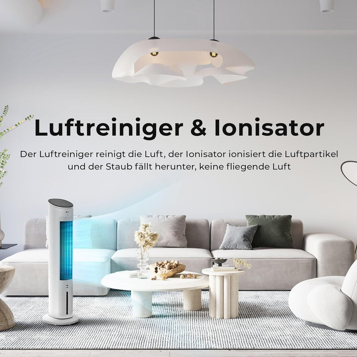 Balter VT-09-WH 5in1 Turmventilator, Ventilator mit Wasserkühlung, Luftkühler, Luftbefeuchter, Luftr
