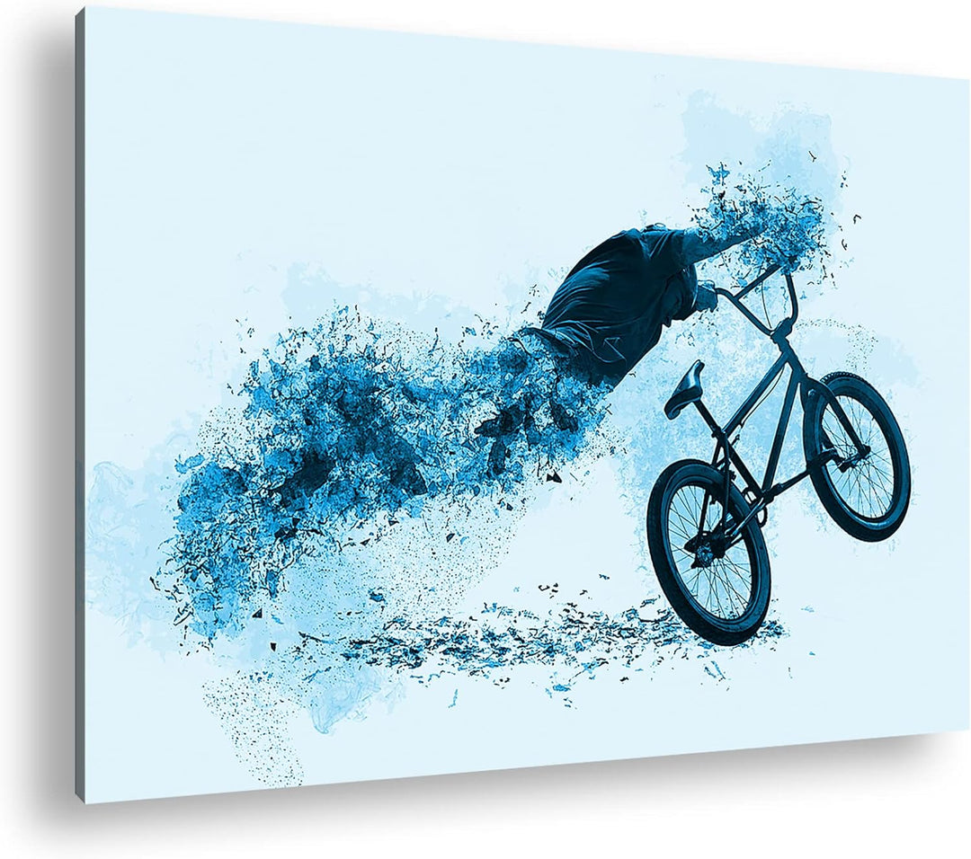 deyoli Illustration auflösender BMX´er Format 80x60 Effekt: Monocrome Blau als Leinwandbild, Motiv f