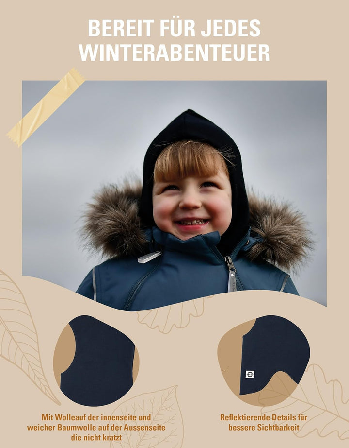 Mikk-line Schalmütze Kinder | Balaclava Kinder - 100% mulesingfrei | Isolierend Wolle Schlupfmütze |
