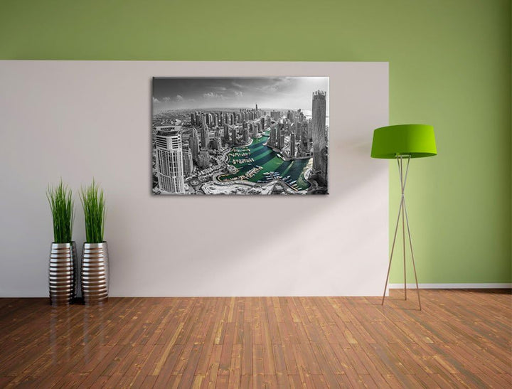 Hotel Burj al Arab mit Rennstrecke schwarz/weiss Format: 100x70 auf Leinwand, XXL riesige Bilder fer