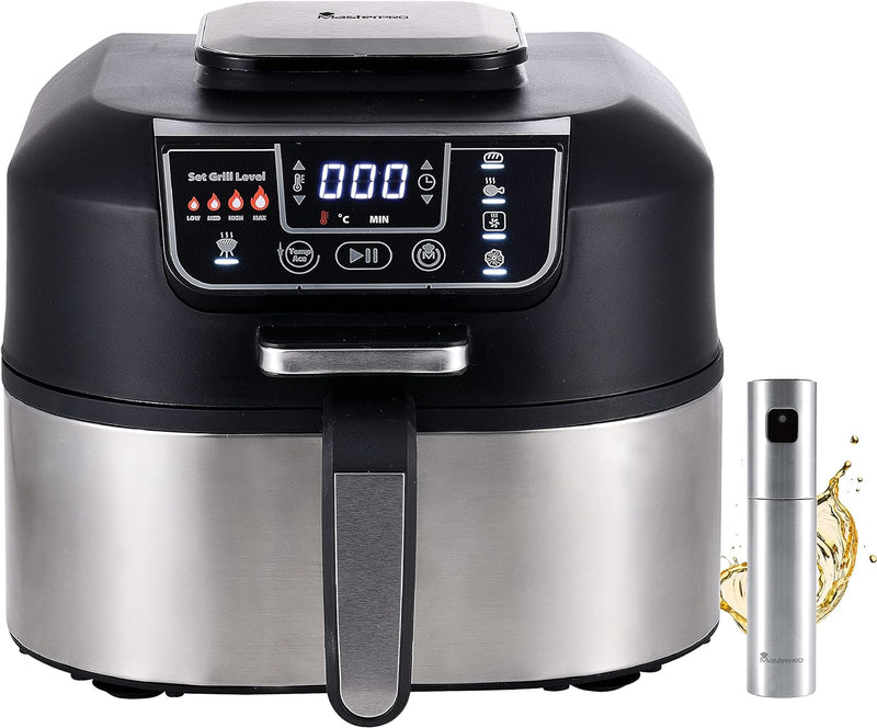 MasterPro Smokeless Grill | Elektrogrill mit 1760W Leistung und Ölspray Set | 5 Funktionen | Heisslu