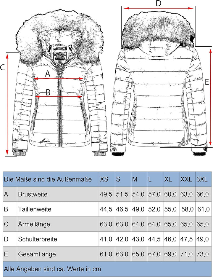 MARIKOO Damen Winterjacke Steppjacke mit abnehmbarem Kunstfell Lerikaa XS-3XL XXL Olive, XXL Olive
