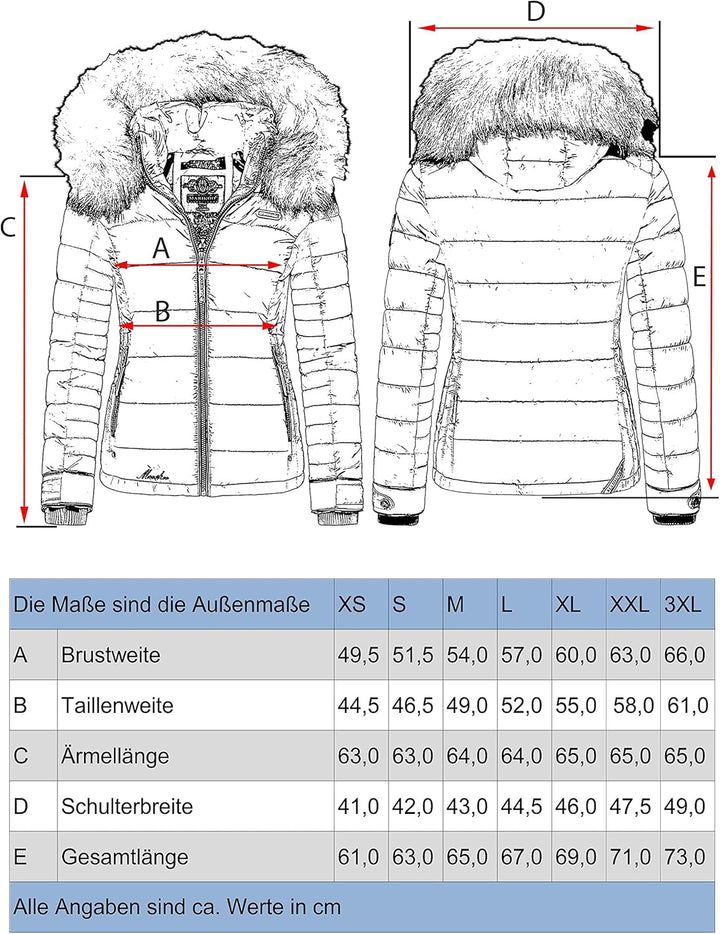 MARIKOO Damen Winterjacke Steppjacke mit abnehmbarem Kunstfell Lerikaa XS-3XL XL Dark Grey, XL Dark
