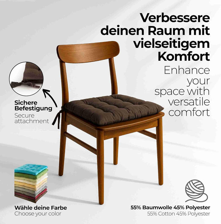 etérea 2er Set Sitzkissen Outdoor 40x40 mit Bändern - Stuhlkissen Braun für Gartenstuhl &amp; Innenberei