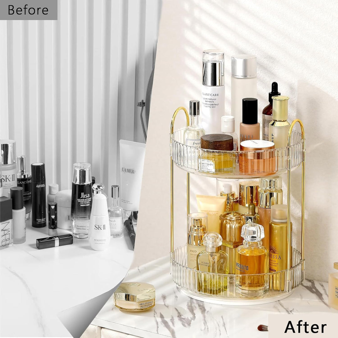 ROWNYEON Make up Organizer 360° Drehbar, Kosmetik Organizer, Hautpflege Parfüm Organizer 2 Lagen Bad
