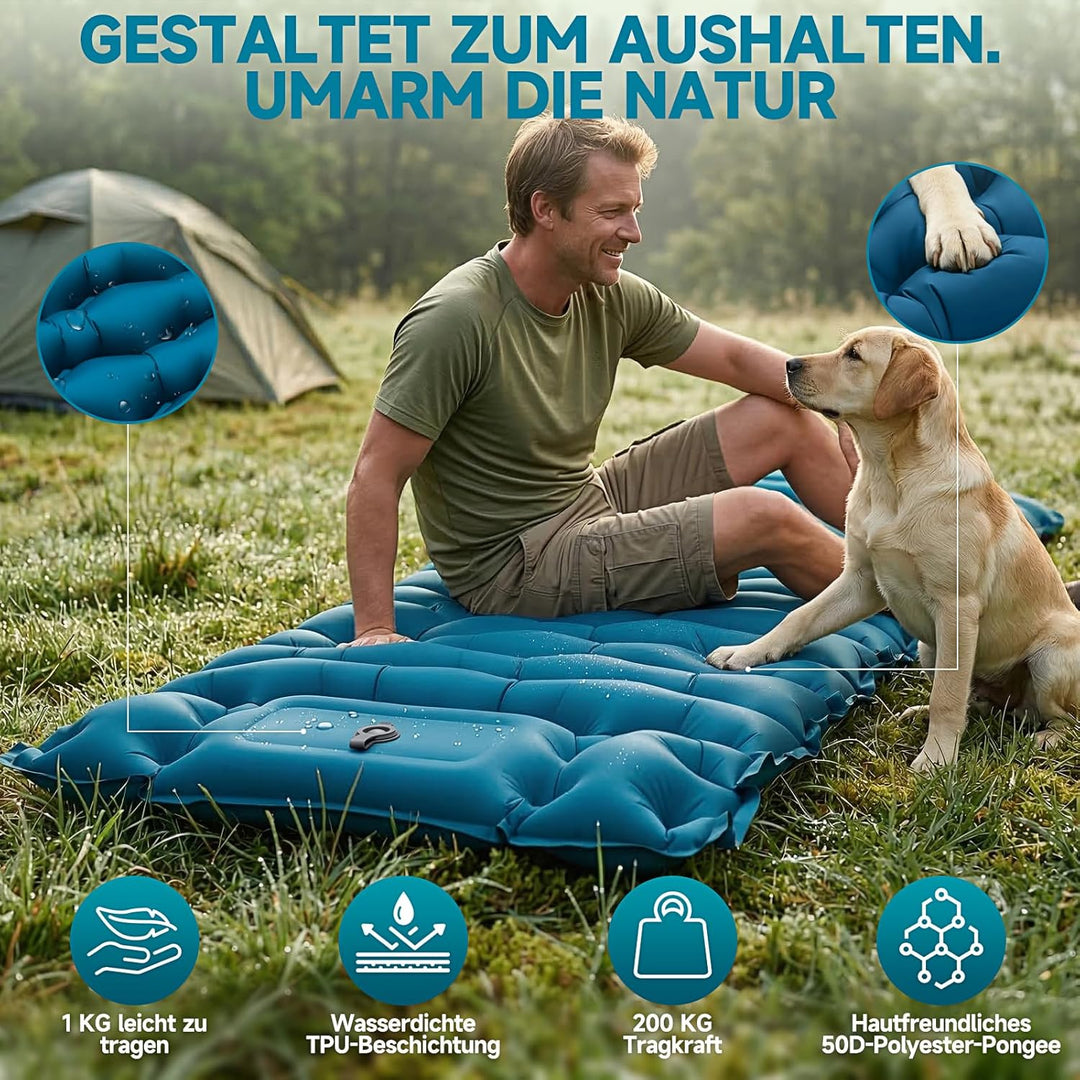 Isomatte Camping Luftmatratze 9,5cm verdickt, 200x69cm Ultraleicht Luftzellenmatte Aufblasbare Matra