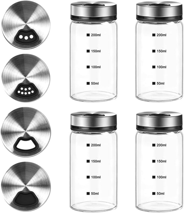 4 Stück Gewürzgläser mit Drehdeckel Salzstreuer 200ml Salz und PfefferstreuerGewürzdosen mit Gewürzl
