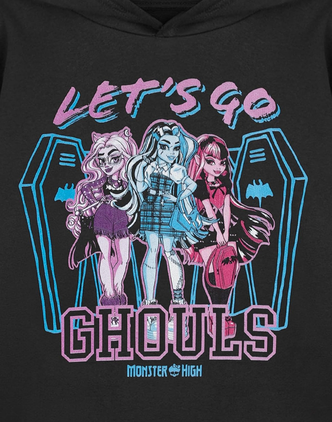 Monster High Girls Schwarzer Let's Go Ghouls Kapuzenpullover | Fantasy-Cartoon-Pullover für Kinder |