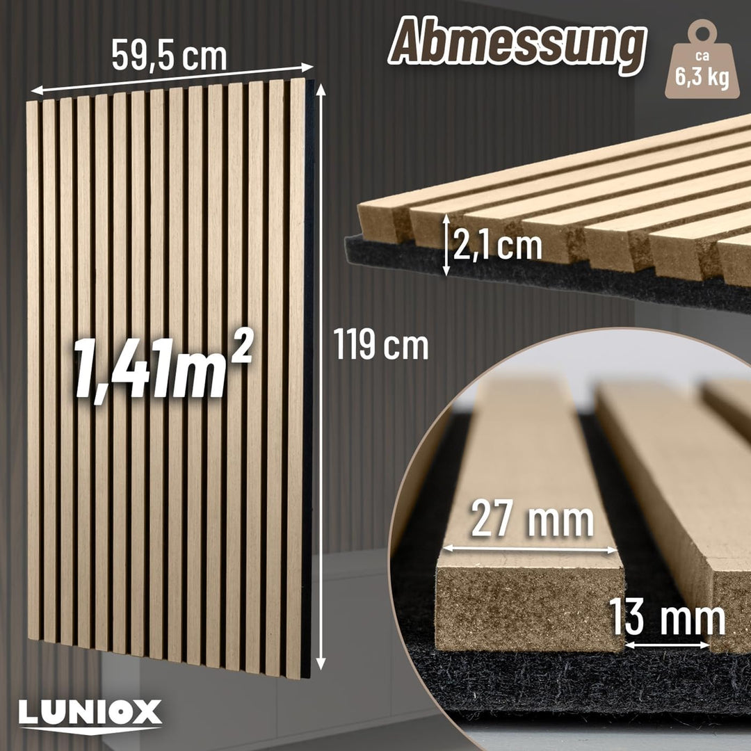 2X Akustikpaneele Esche 119x59,5x2,1cm, Wandpaneele, Schallabsorber, Wandverkleidung, Schallschutz E